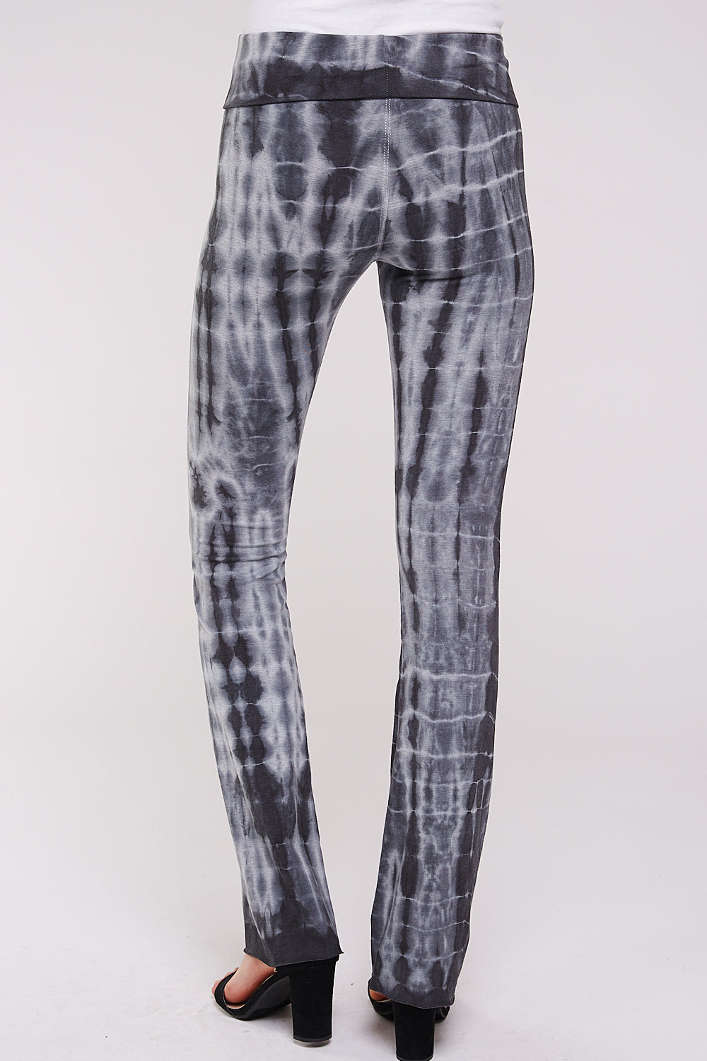 Tie Dye Yoga Pants, Black and Gray Bamboo Fold Over Waisband