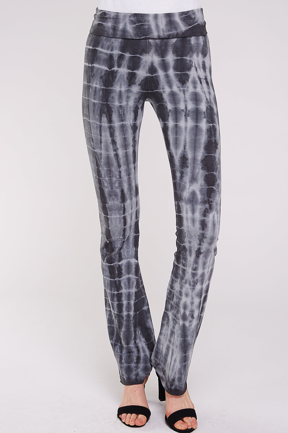 Tie Dye Yoga Pants, Black and Gray Bamboo Fold Over Waisband
