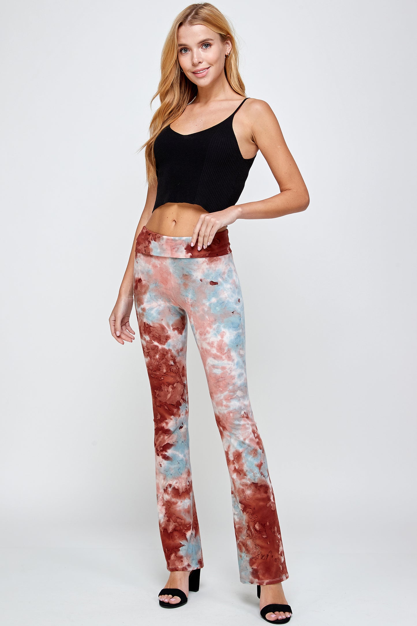 High-wasted Yoga Pants For Women, Workout Tie dye Leggings Wash Fold Over Waistband