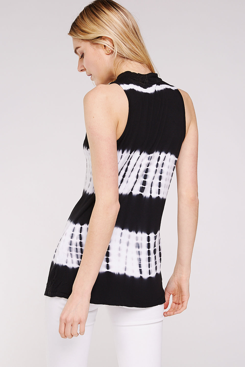 Black and White Bamboo Tie Dye Mock Neck Women's Top