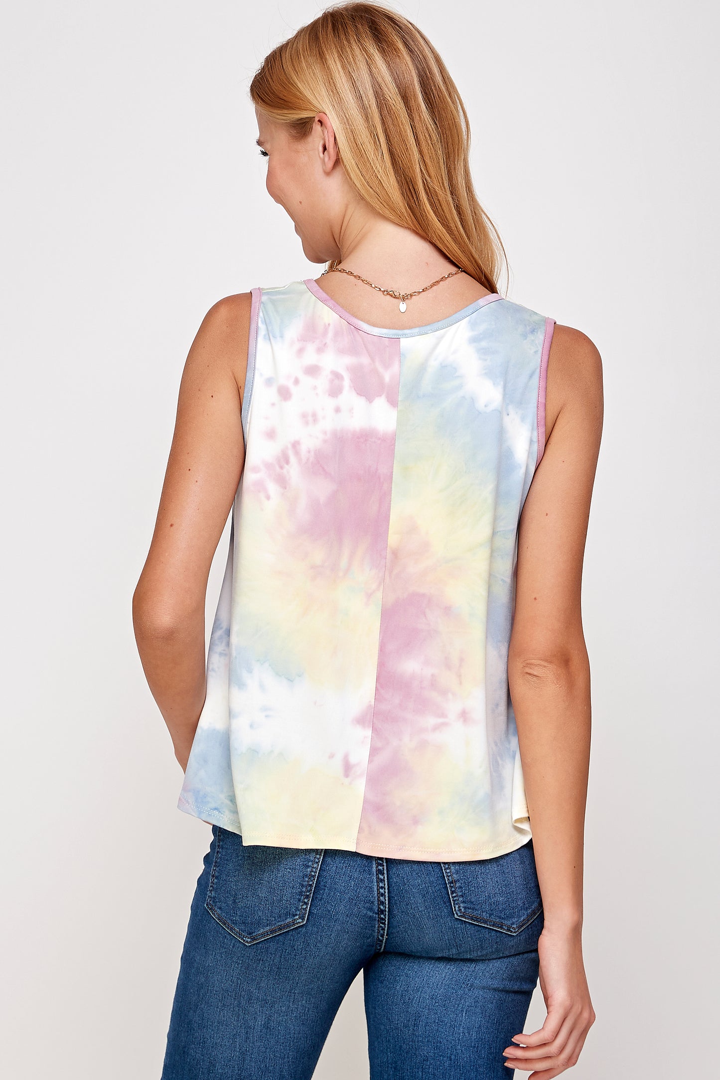 Tie Dye Top - Scoop Neck Hi/low Crystal Cloud Pattern Cropped
