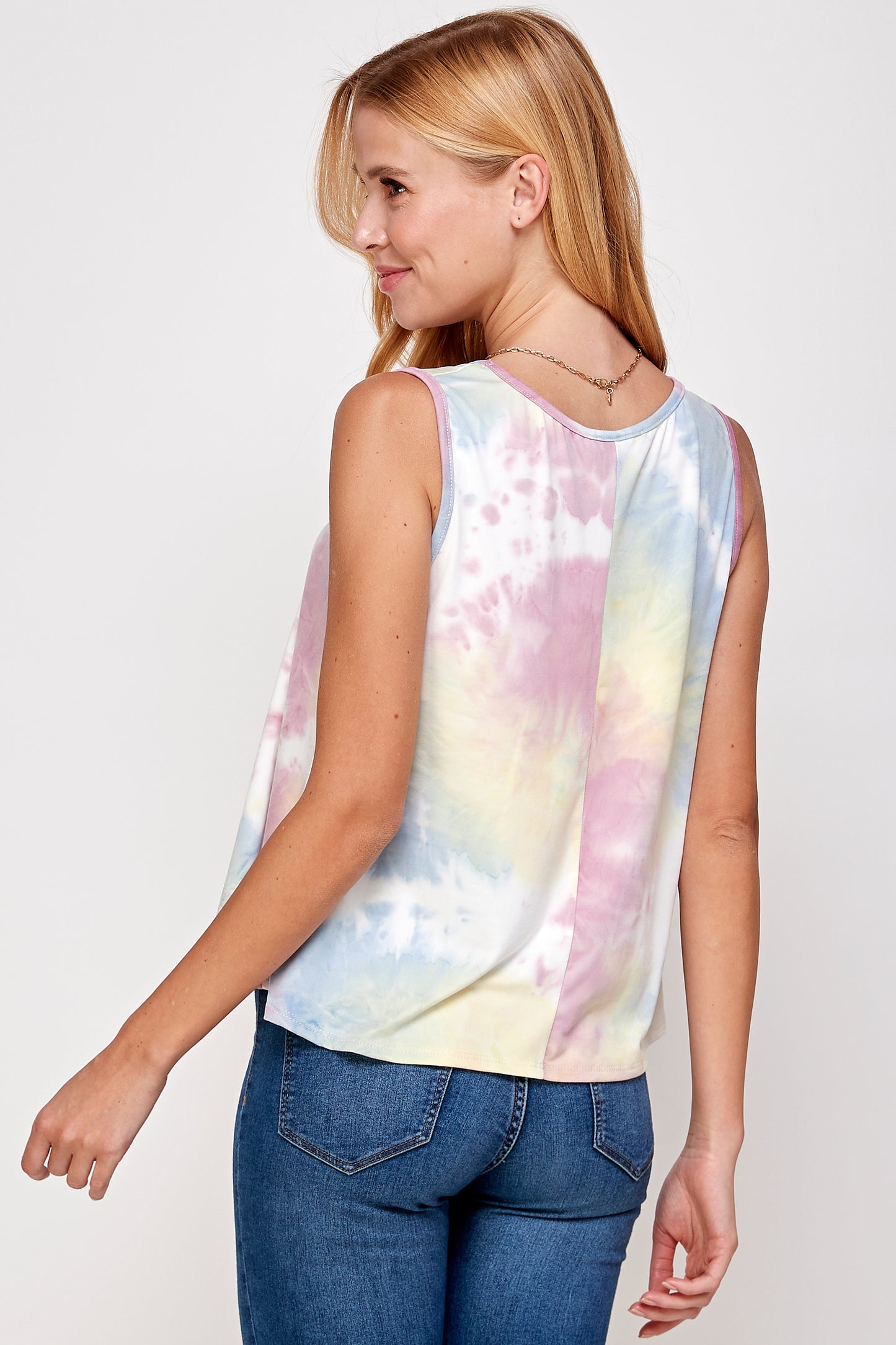 Tie Dye Top - Scoop Neck Hi/low Crystal Cloud Pattern Cropped
