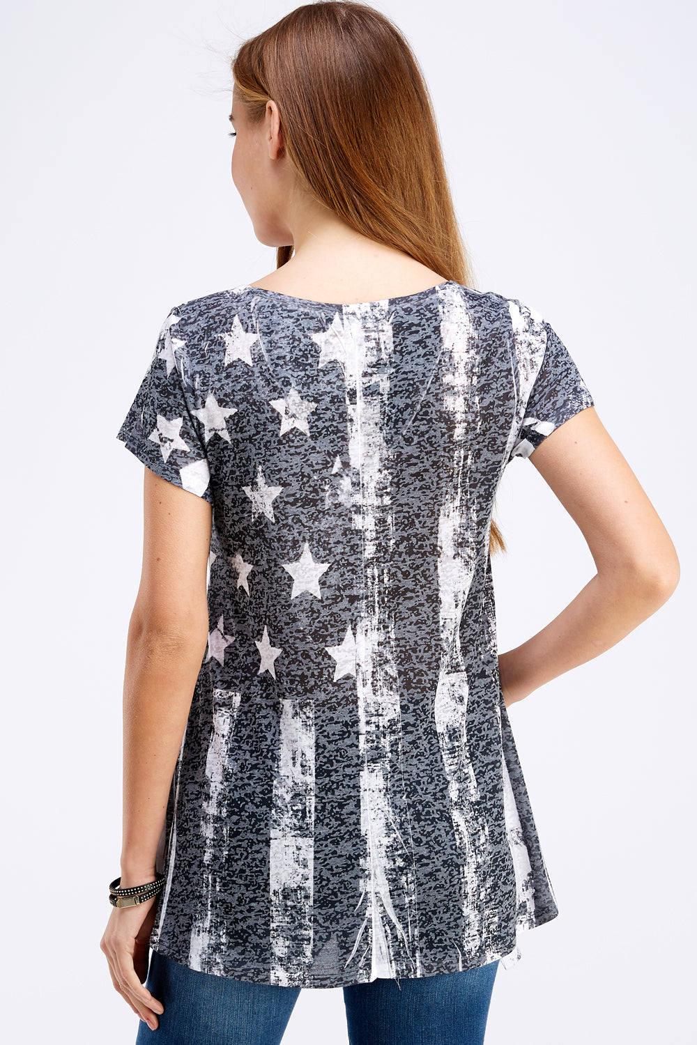 Sublimated American Flag Star Graphic Tunic Top
