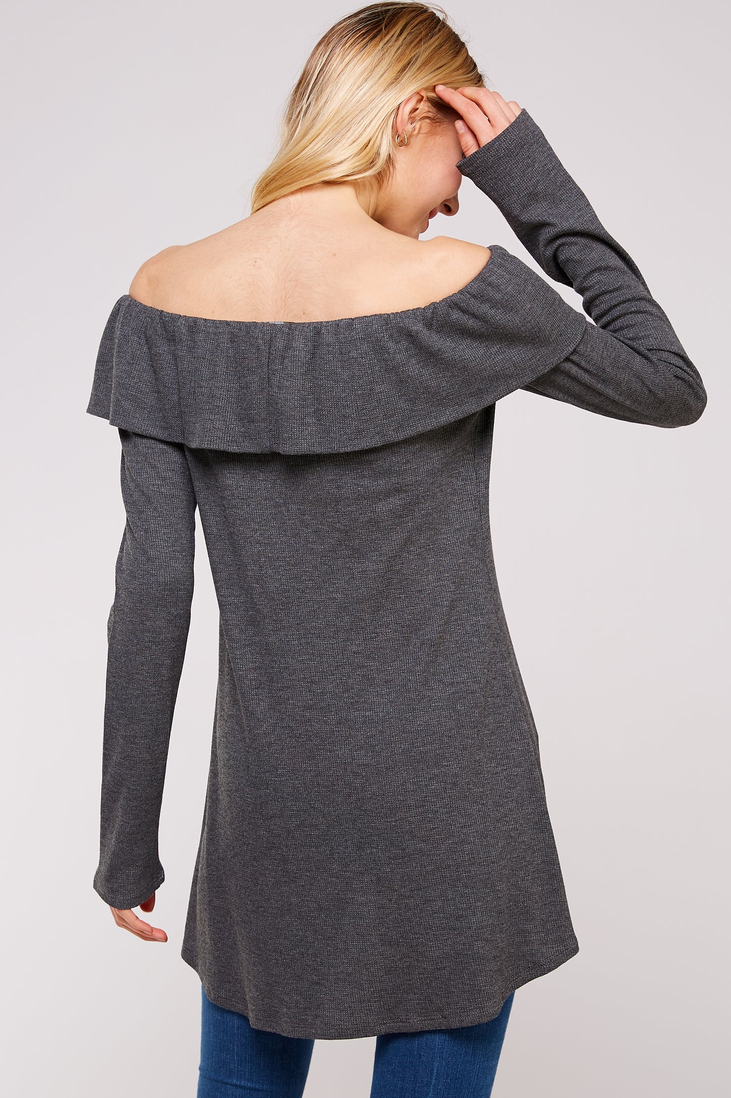 Women’s Casual Tunic Top – Off Shoulder Hi-Low Long Sleeve Ribbed Knit Thermal Sweater T Shirts