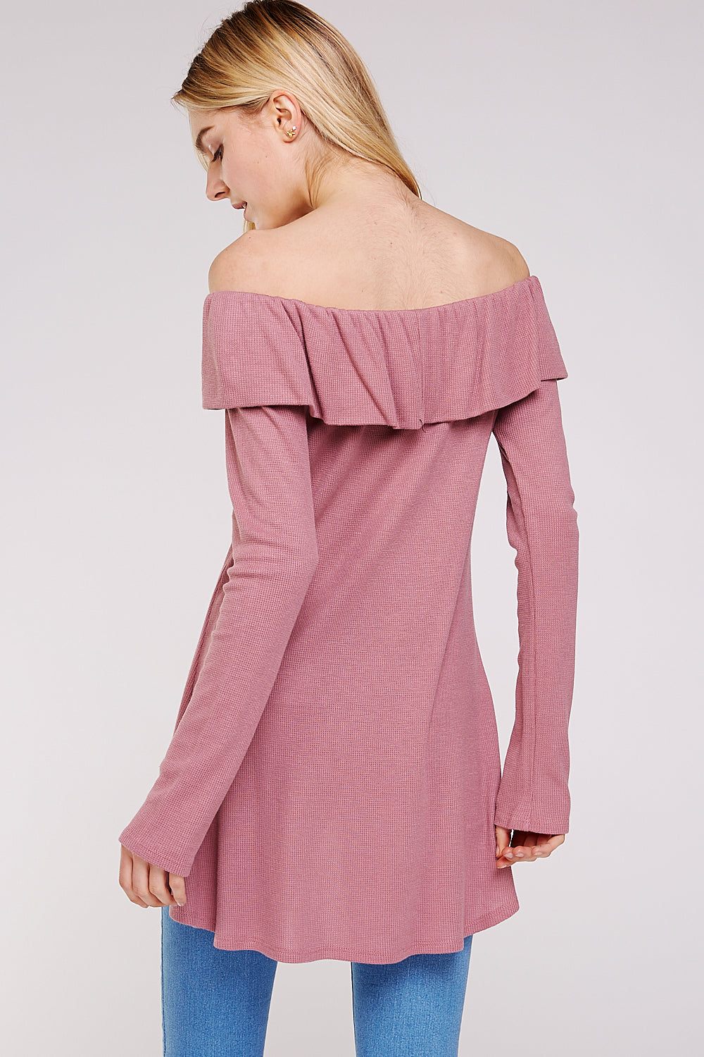 Women’s Casual Tunic Top – Off Shoulder Hi-Low Long Sleeve Ribbed Knit Thermal Sweater T Shirts