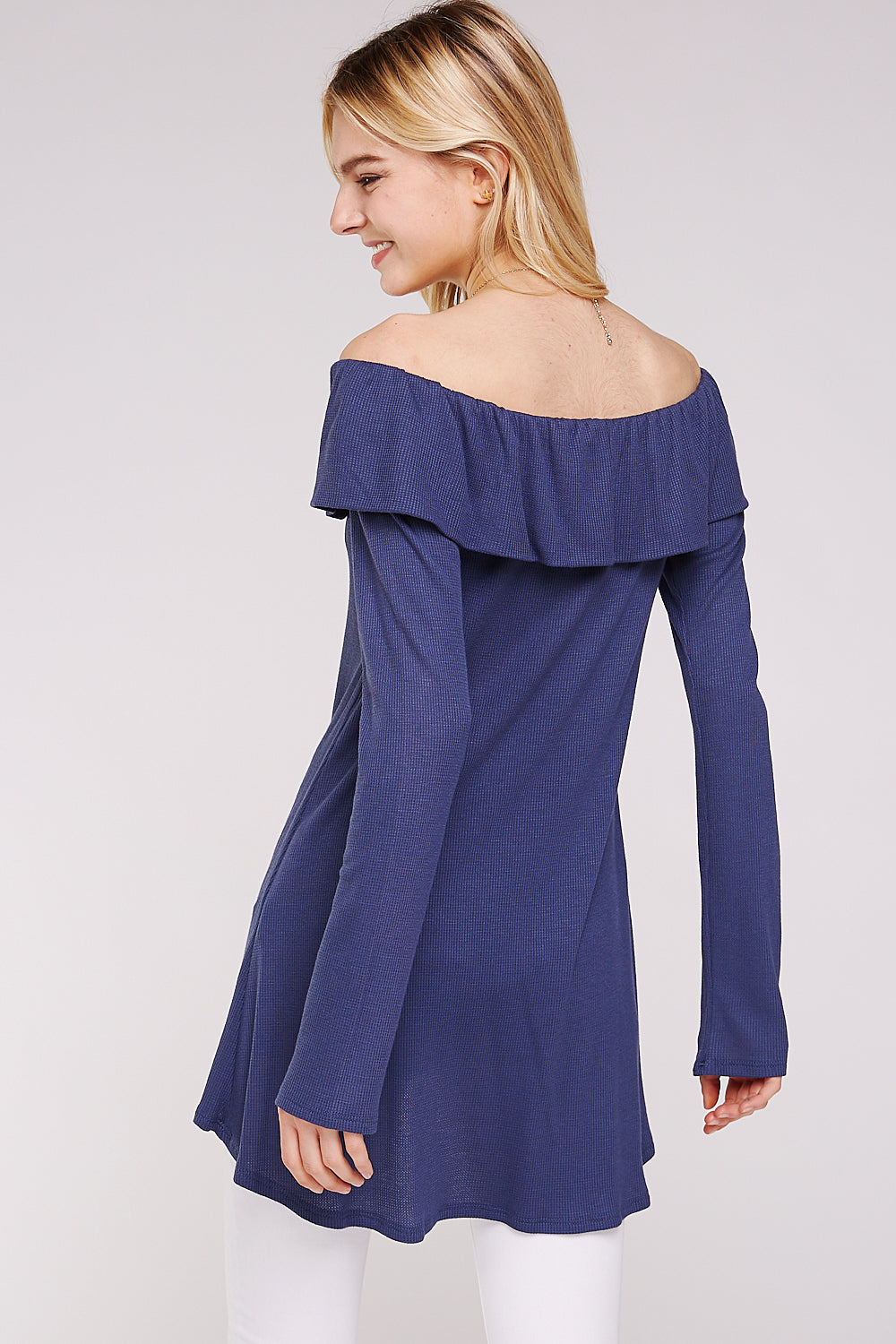 Women’s Casual Tunic Top – Off Shoulder Hi-Low Long Sleeve Ribbed Knit Thermal Sweater T Shirts