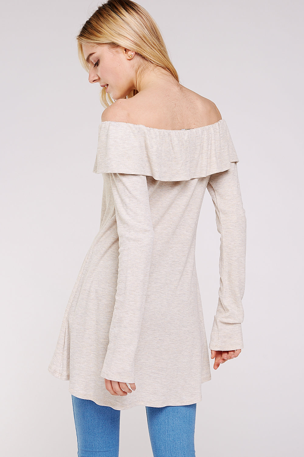 Women’s Casual Tunic Top – Off Shoulder Hi-Low Long Sleeve Ribbed Knit Thermal Sweater T Shirts