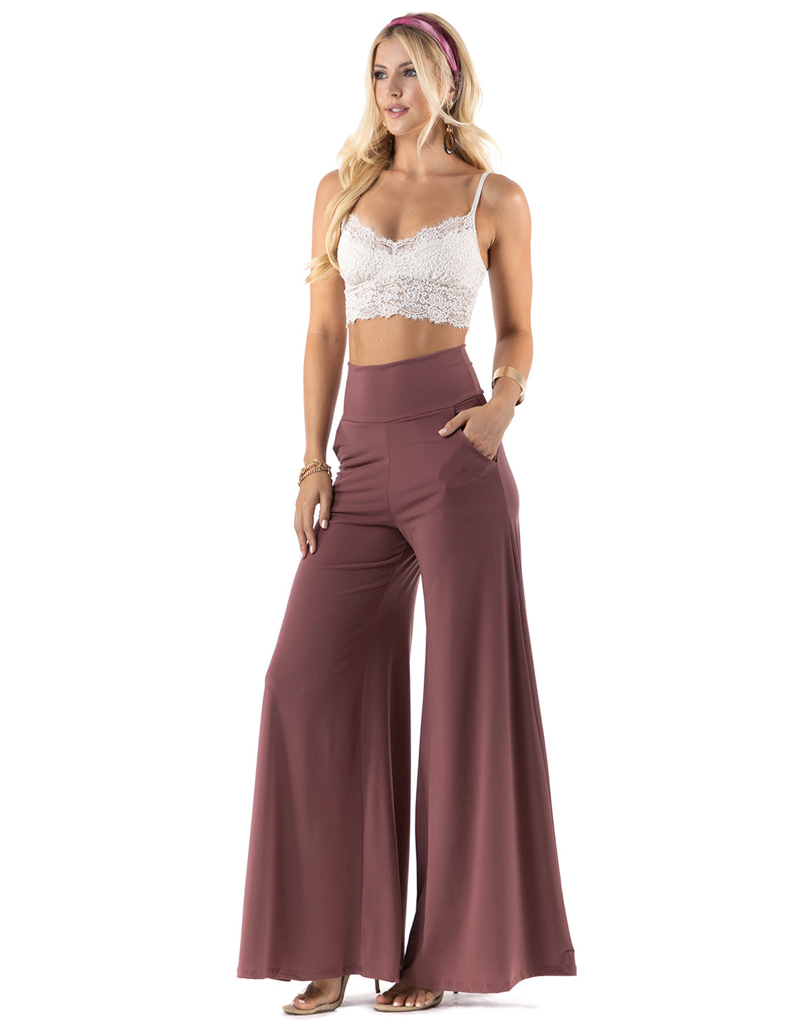Stone - High Waist Solid Palazzo Pants