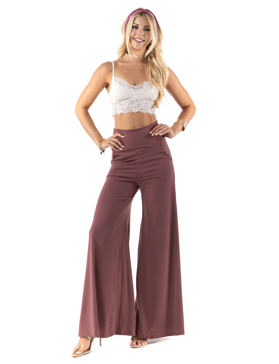 Stone - High Waist Solid Palazzo Pants