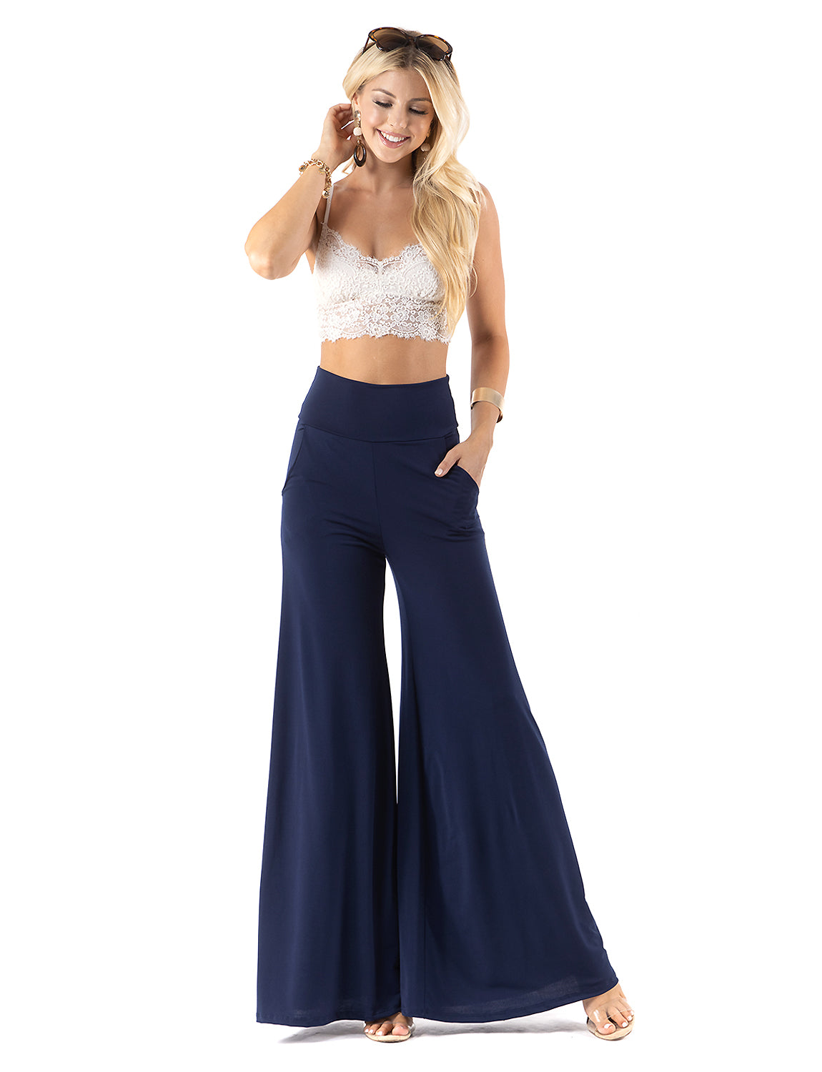 Stone - High Waist Solid Palazzo Pants