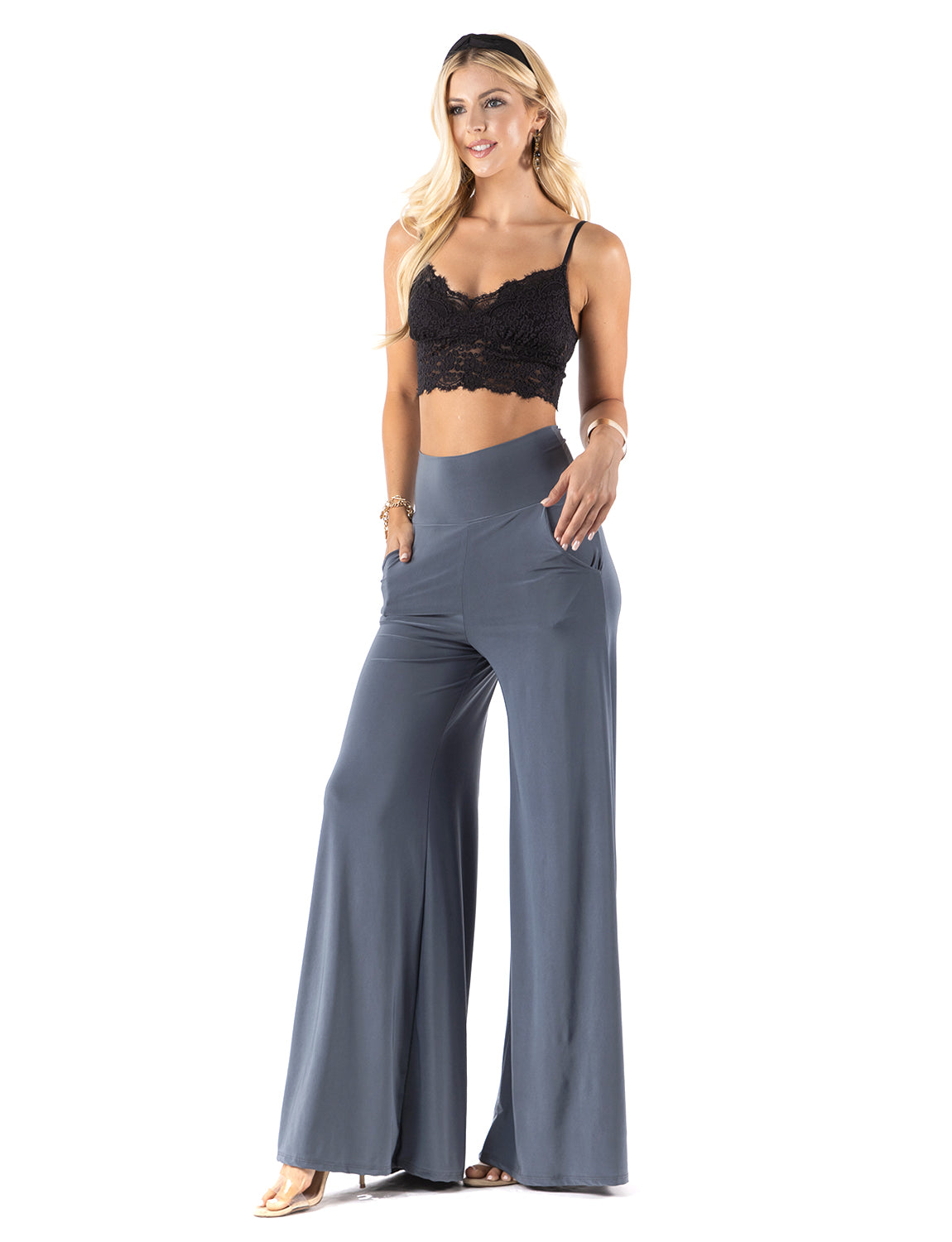Stone - High Waist Solid Palazzo Pants