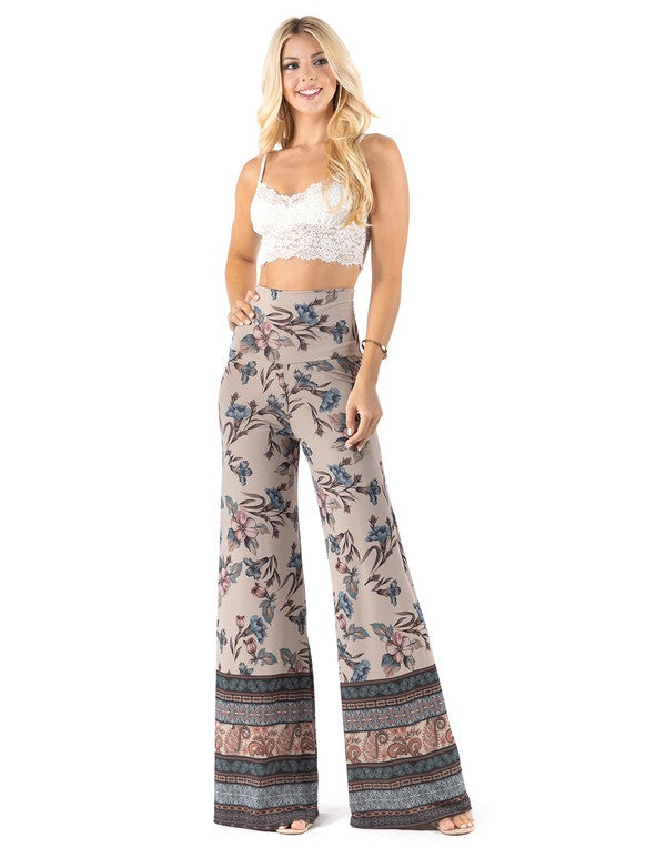 Blue Floral Wide Leg Palazzo Pants