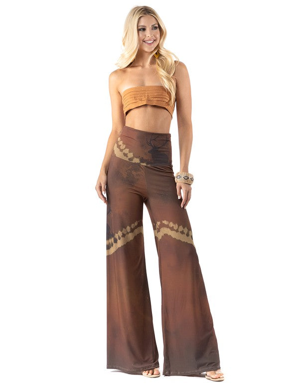 Deer Scenery Print High Waist Palazzo Pants