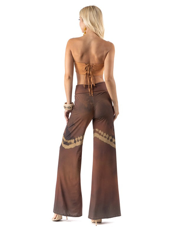 Deer Scenery Print High Waist Palazzo Pants