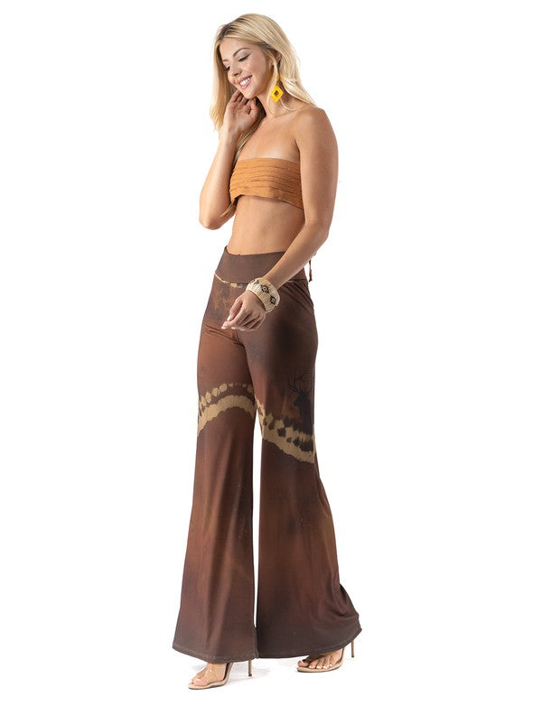 Deer Scenery Print High Waist Palazzo Pants