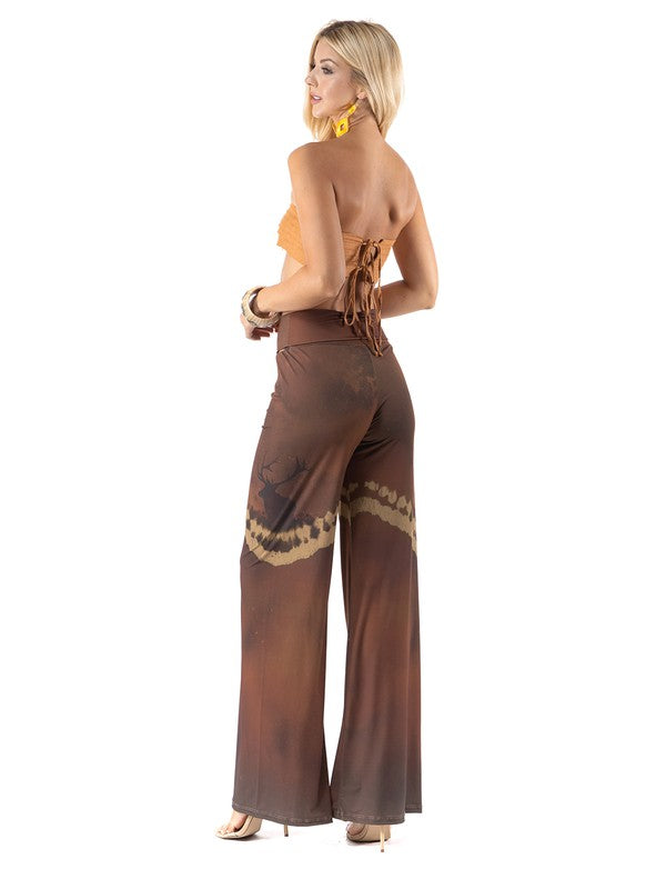 Deer Scenery Print High Waist Palazzo Pants