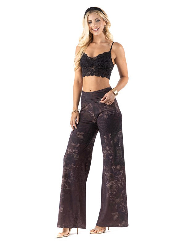 Dark Floral Wide Legs Palazzo Pants