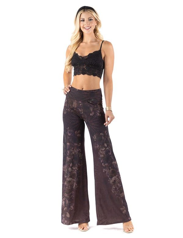 Dark Floral Wide Legs Palazzo Pants