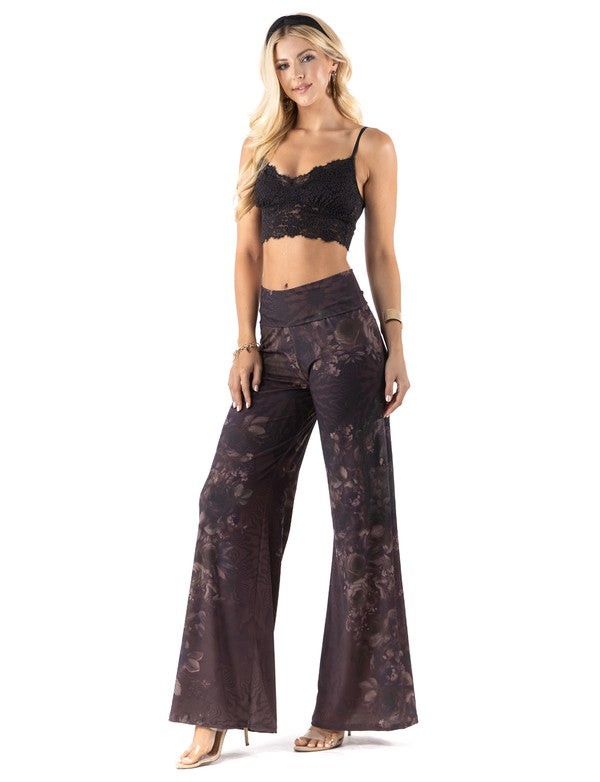 Dark Floral Wide Legs Palazzo Pants