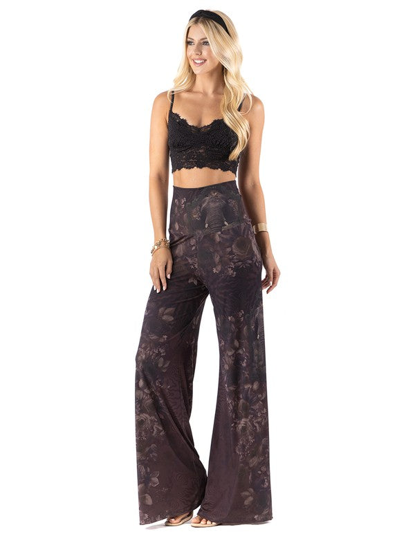 Dark Floral Wide Legs Palazzo Pants