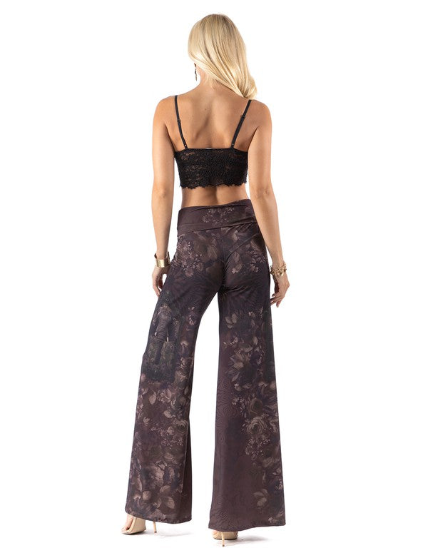 Dark Floral Wide Legs Palazzo Pants