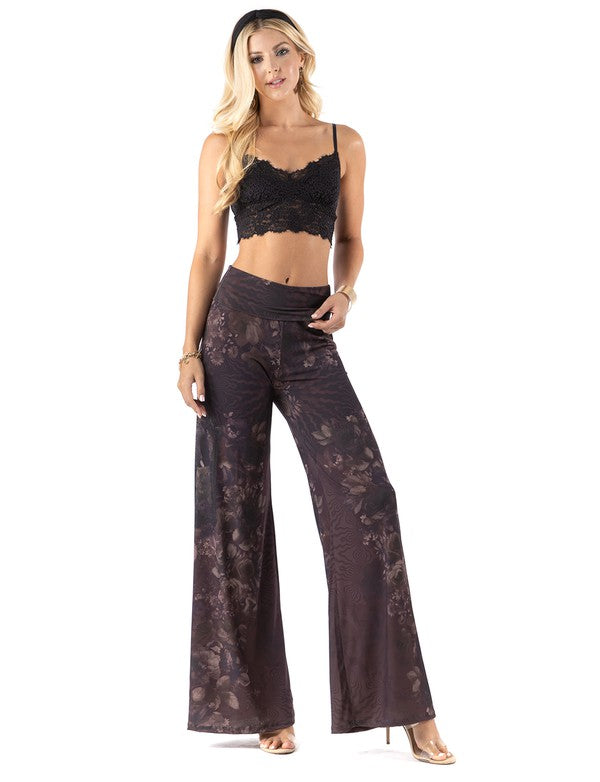 Dark Floral Wide Legs Palazzo Pants