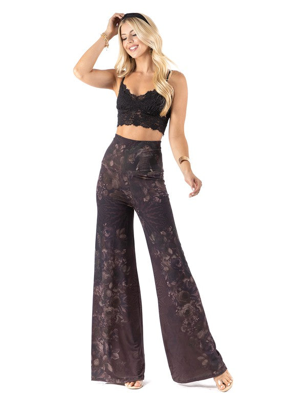 Dark Floral Wide Legs Palazzo Pants
