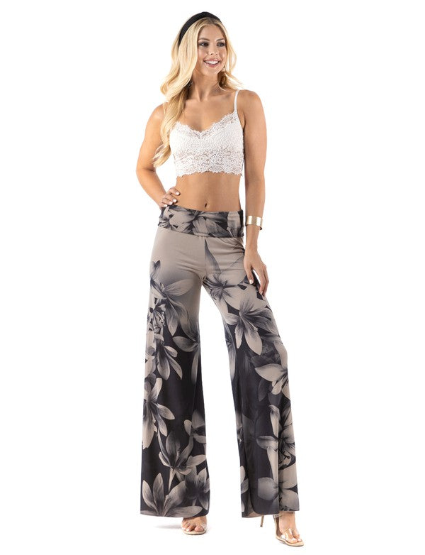 High Waist Palazzo Pants with Dark Lily Print