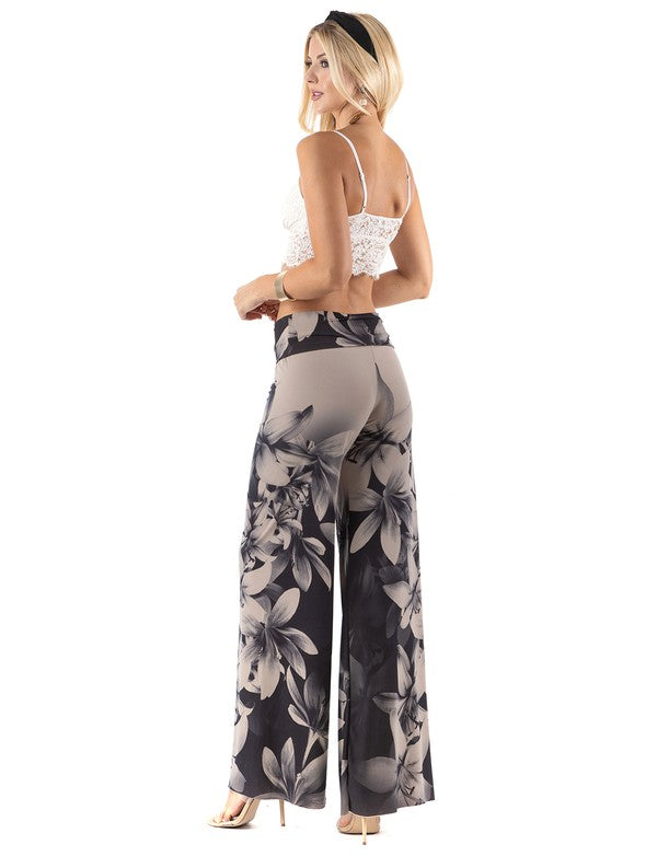 High Waist Palazzo Pants with Dark Lily Print