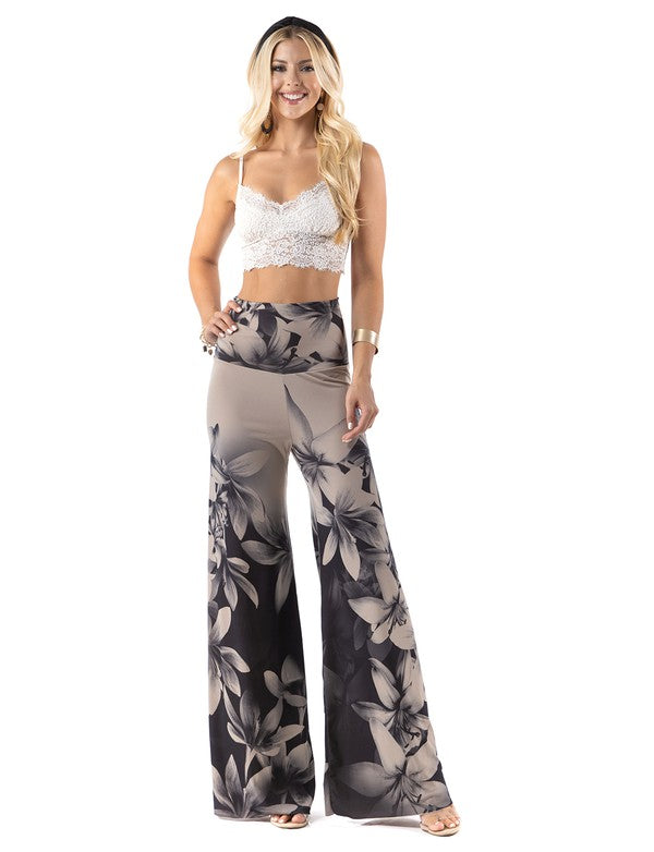 High Waist Palazzo Pants with Dark Lily Print
