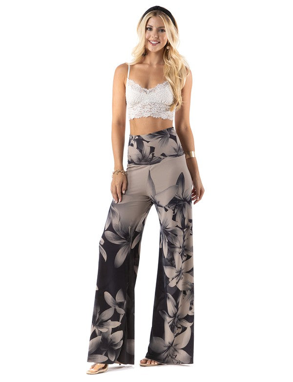 High Waist Palazzo Pants with Dark Lily Print