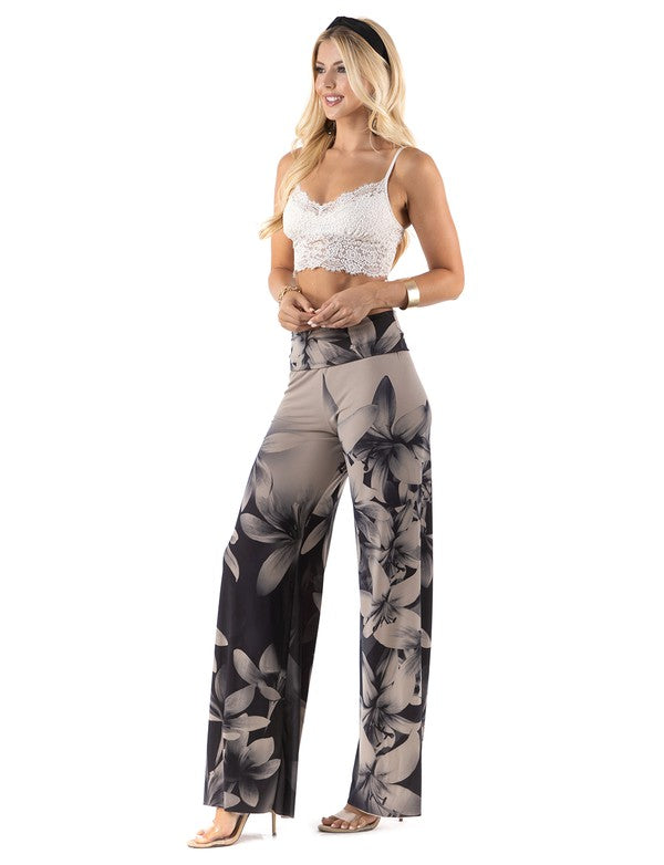 High Waist Palazzo Pants with Dark Lily Print
