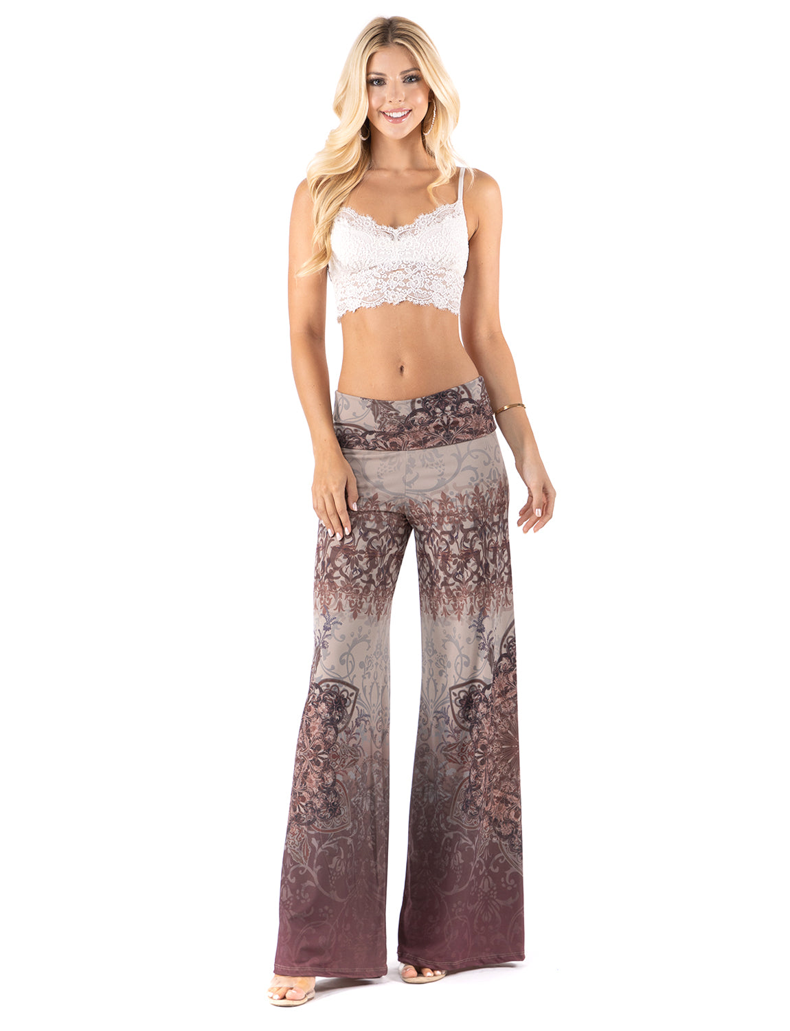Brown Cream Floral Wide Legs Palazzo Pants