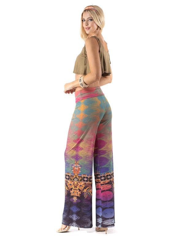 Multicolored Abstract High Waist Palazzo Pants
