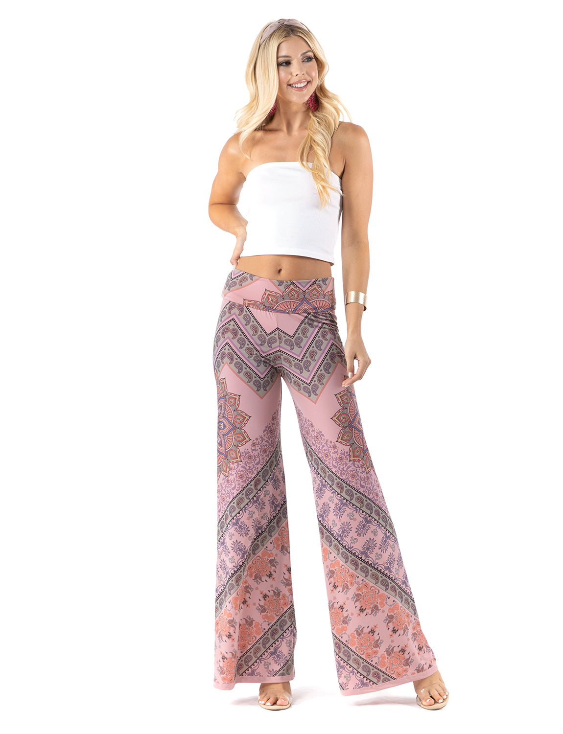 Multi Color Pink Mandela Paisley Palazzo Pants