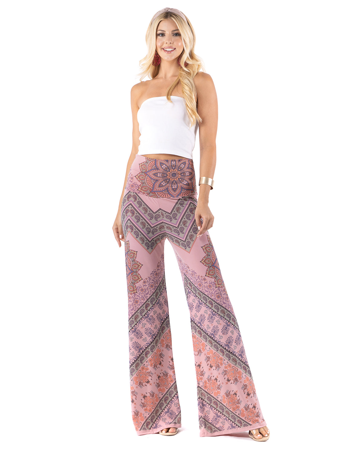 Multi Color Pink Mandela Paisley Palazzo Pants