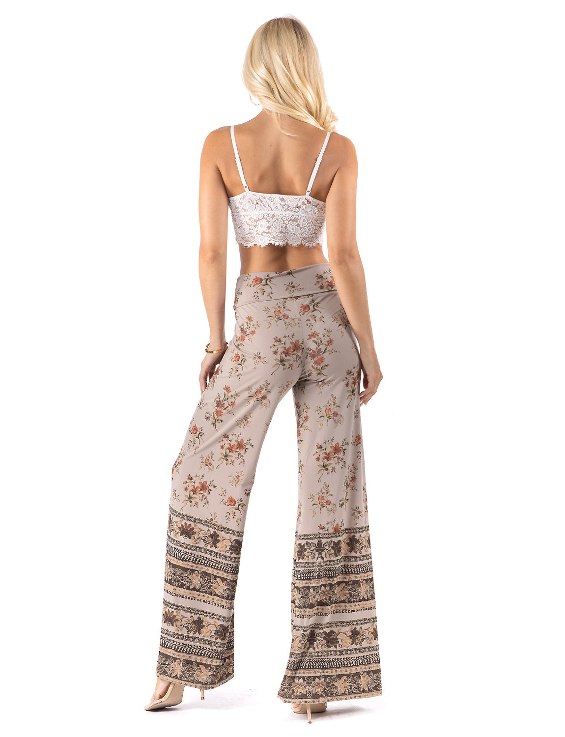 Light Tan Floral High Waist Palazzo Pants