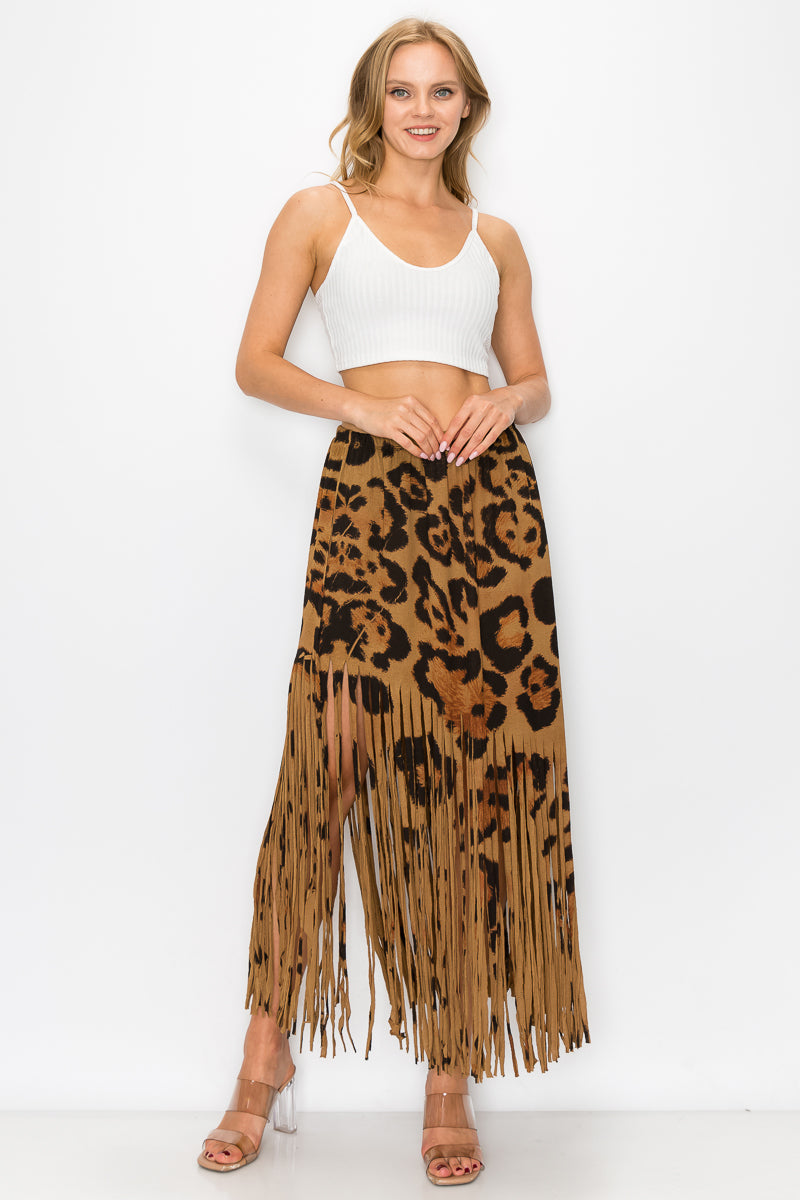 Sublimation Cheetah Printed Women Fringe Skirt