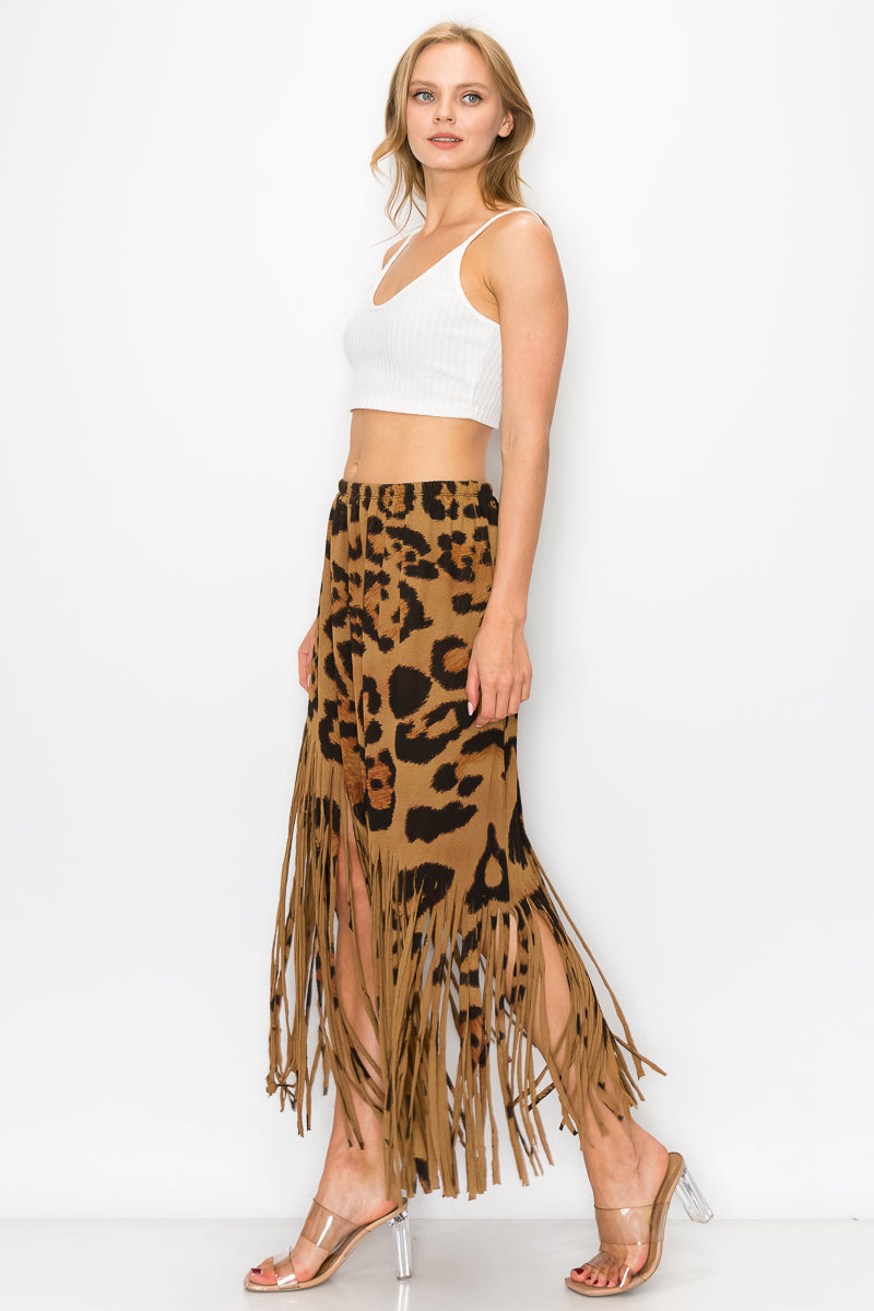 Sublimation Cheetah Printed Women Fringe Skirt