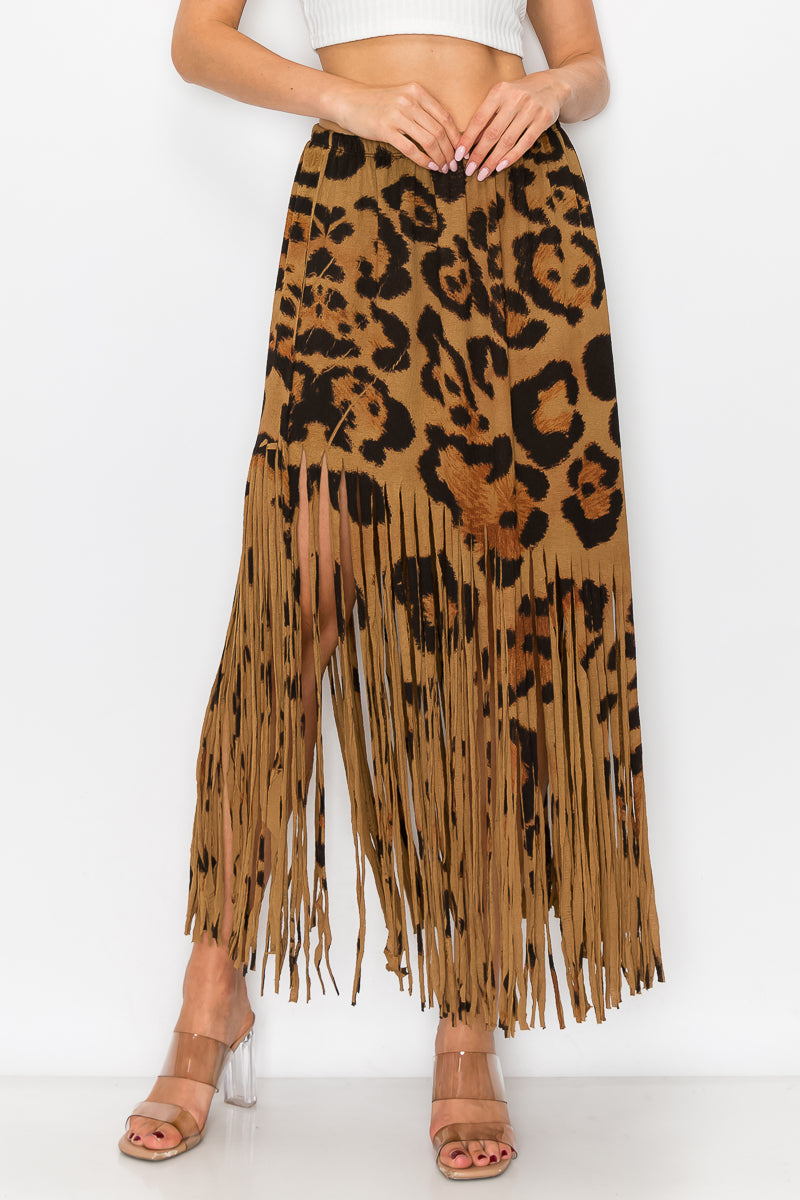 Sublimation Cheetah Printed Women Fringe Skirt