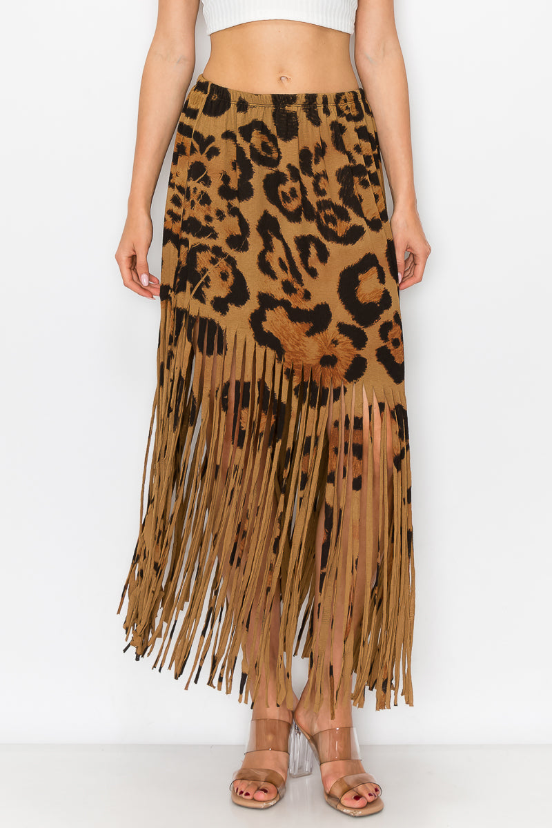 Sublimation Cheetah Printed Women Fringe Skirt