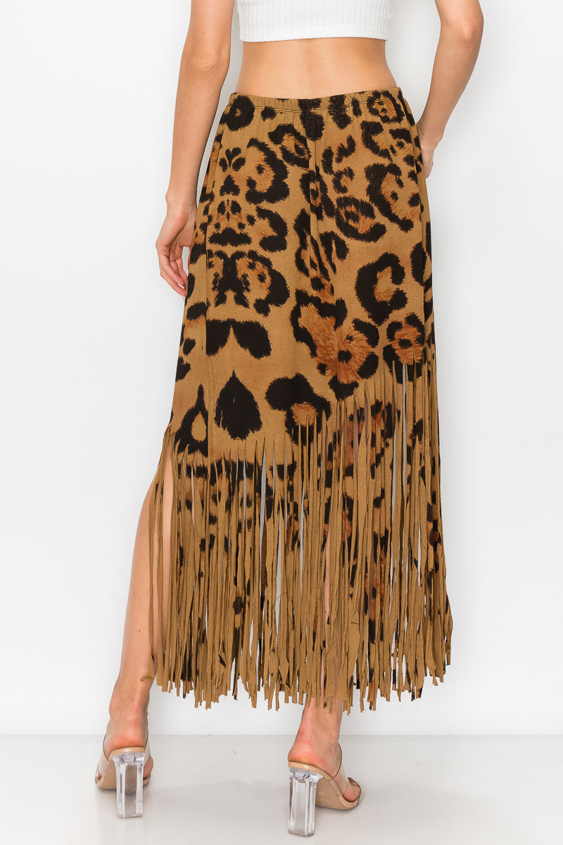 Sublimation Cheetah Printed Women Fringe Skirt