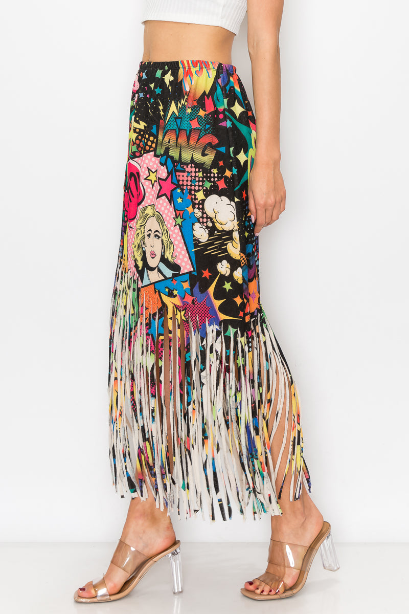 Women Fringe Skirt Comic Printed