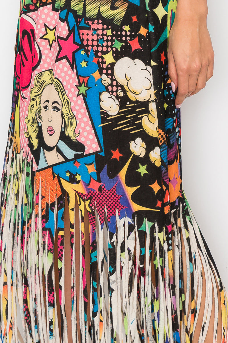 Women Fringe Skirt Comic Printed