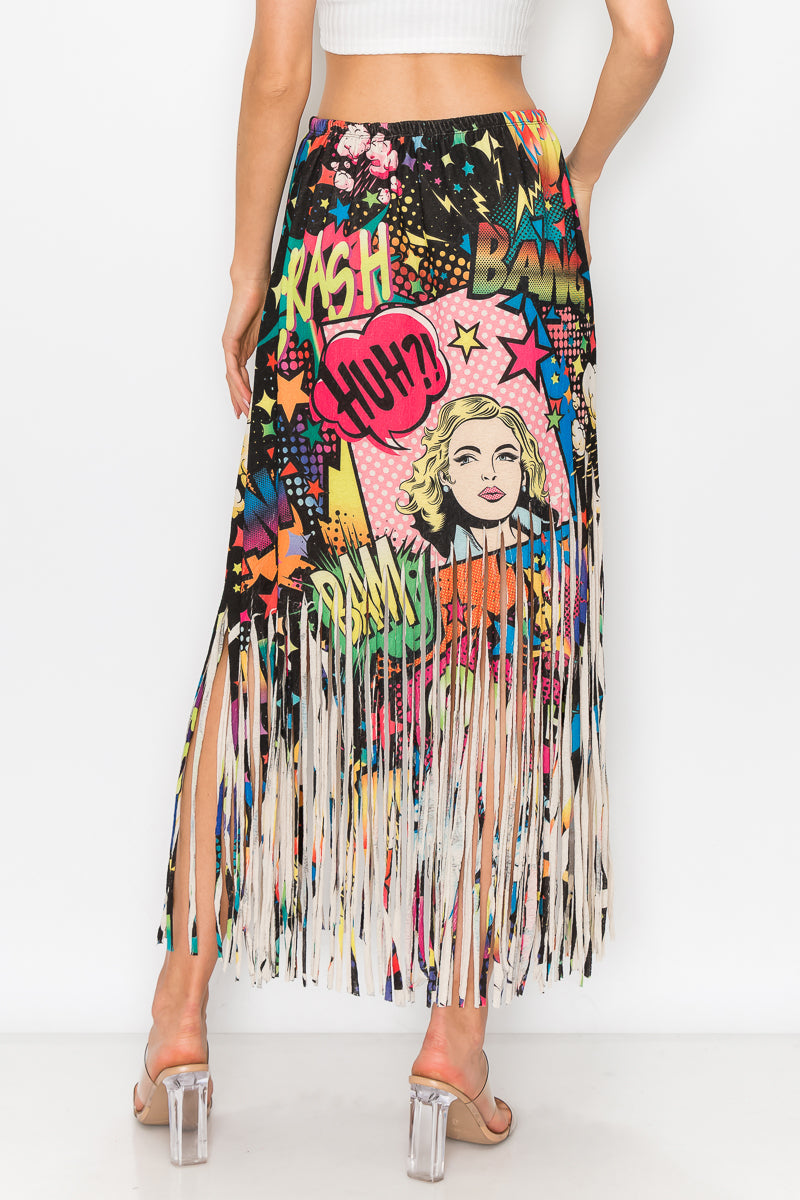 Women Fringe Skirt Comic Printed