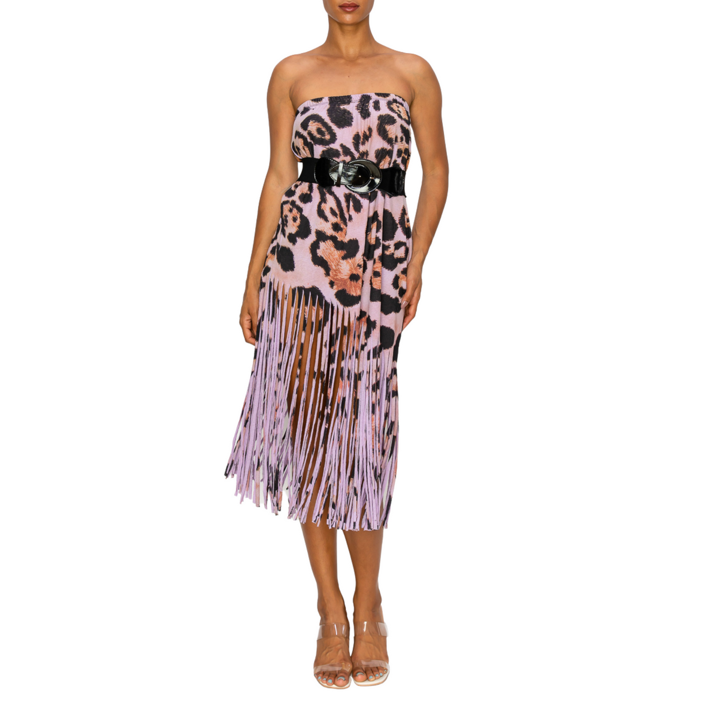 Asymmetric Women Fringe Skirt - Sublimation Leopard Printed