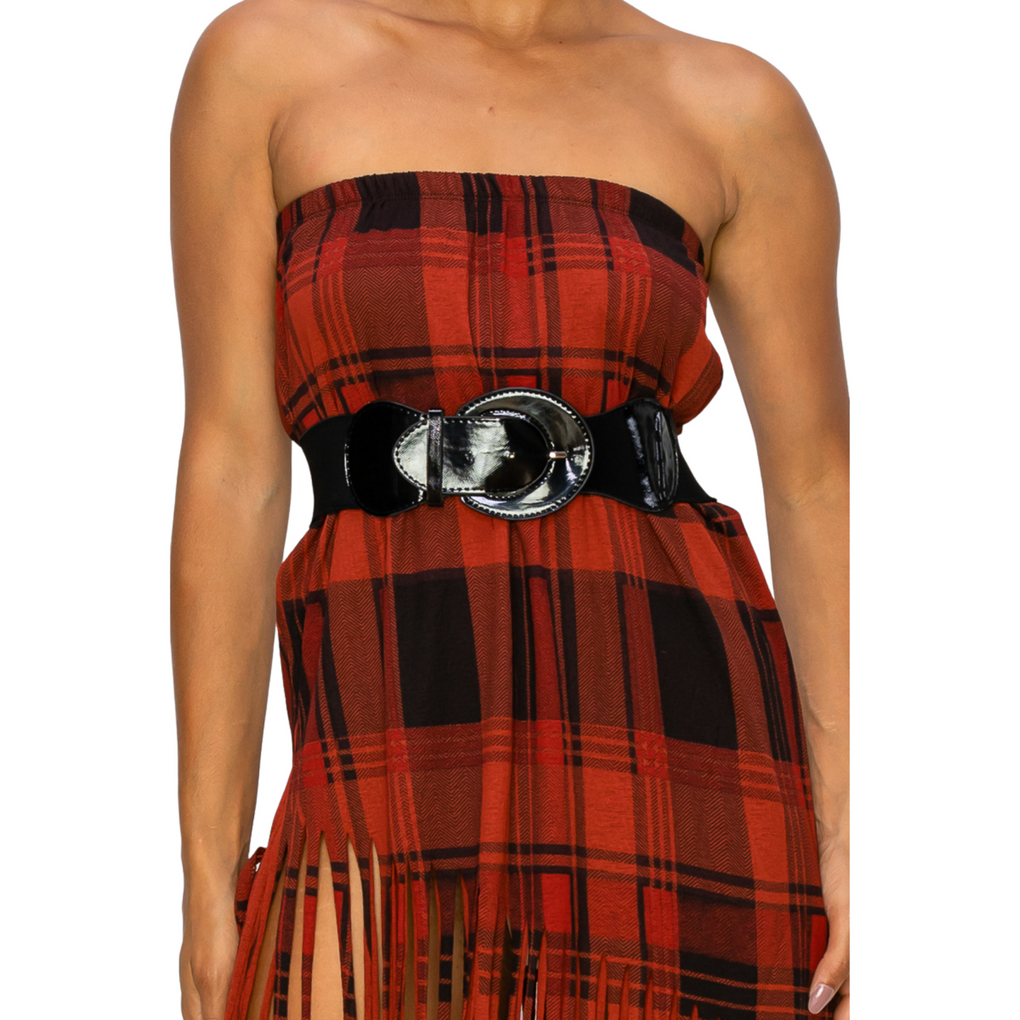 Sublimation Rust Plaid Printed Women Fringe Skirt