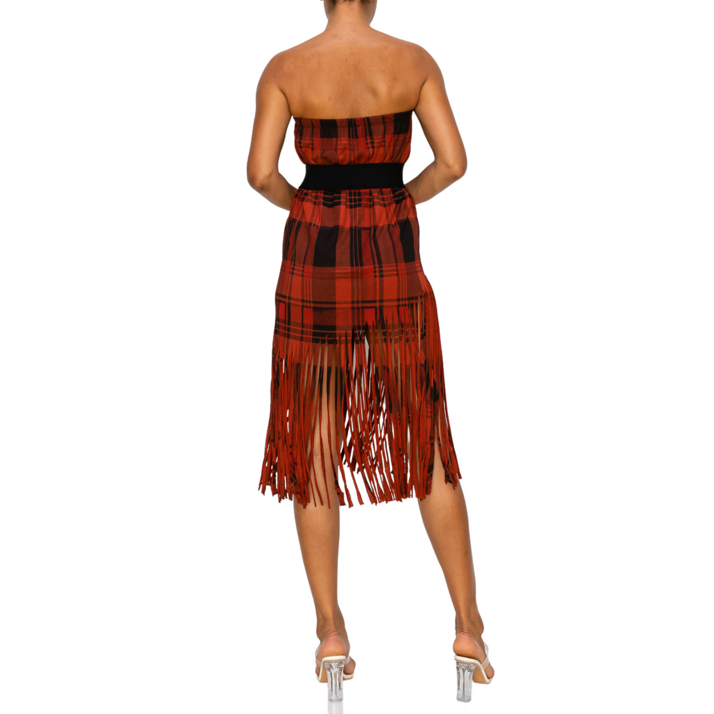 Sublimation Rust Plaid Printed Women Fringe Skirt