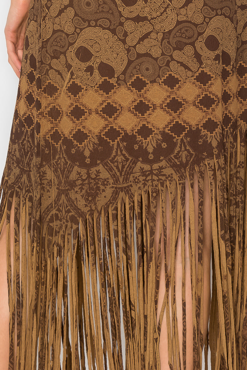 Asymmetric Skull Printed Fringe Ladies Skirt