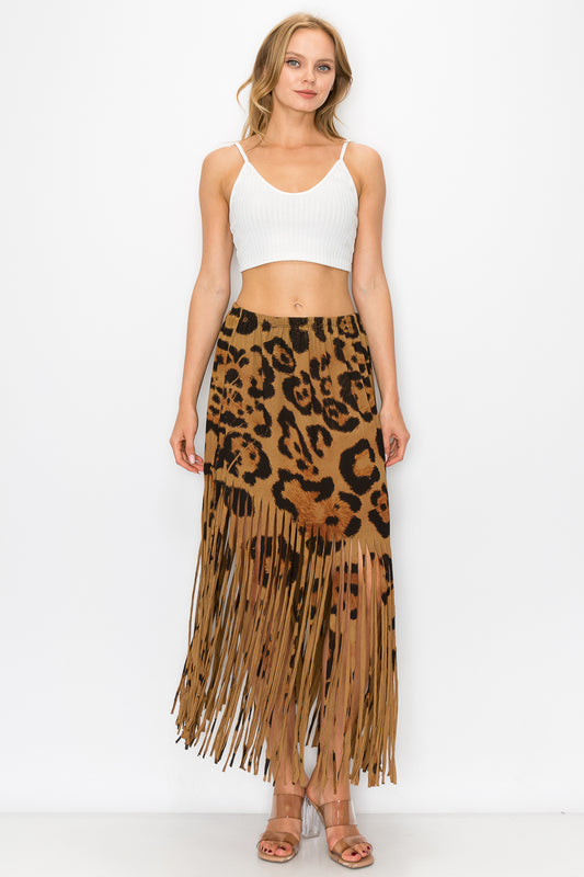 Sublimation Leopard Printed Fringe Skirt for Women